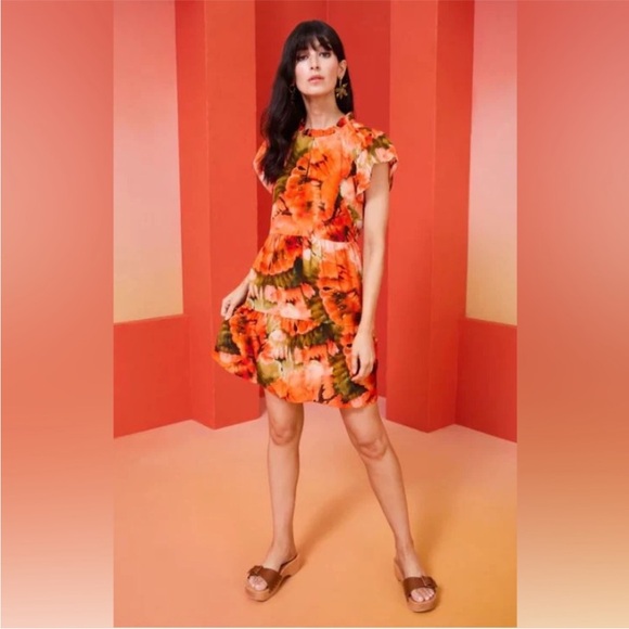 Marie Oliver Ruffle V-Neck Short Sleeve Plated Mini Dress Size XS - Picture 4 of 11